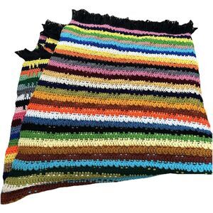 Handmade Colorful Crocheted Afghan Blanket 100”x50” Roseanne Vtg
